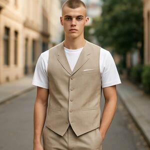 Coofandy Men's Formal V Neck Button FrontTan Vest NWT Sz L
